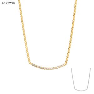 ANDYWEN New 925 Sterling Silver Gold 27mm Line Zircon Charm Pendant Necklace Long Chain Choker Necklace Fashion Women Jewelry Q0531