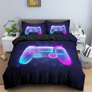 Moda 2/3 PCS Gamer Duvet Cover Dos Desenhos Animados Rei Queen Single Single Selling Sets Kids Meninos Girls Cama Definir Jogo Quilt Construter COBERTER 201211