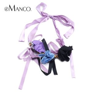 Wholesale ribbon necklace resale online - eManco handmade art purple strong ribbon necklace strong s for women flowers adjustable acrylic trendy chokers necklaces personalized jewelry Y200323