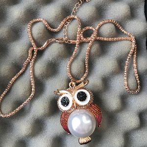 Rhinestone pearl owl necklace coruja buho hibou kpop vintage jewelry collier femme neckless colar collana bijoux gift