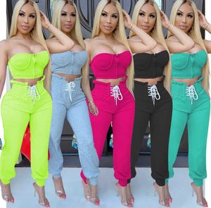 Womens Sports Outfits Designer Crop top Chest Wrap Long Pants Two Piece Set Club Sleeveless Vest shorts Casual Jogging Suits