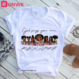 Kobiety Bóg mówi, że jesteś czarną dziewczyną to Beutiful Magic T Shirt Fashion Graphic T-shirts Black Lives Matter Juneteenth Tshirt Tops