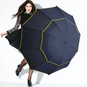 Top Qualität 130 cm Großer Regenschirm Männer Regen Frau Doppelschicht Winddicht Große Männliche Frauen Sonnenschirm 3Folding Reise Outdoor Regenschirme 201112