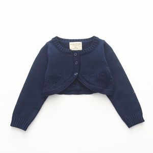 Jackor Navy Blue Kids for Girls Jacket Sweater Cardigan Bomull Ytterkläder Coat Kläder år