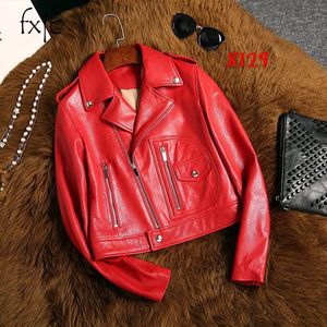 Herbst neue Reißverschluss Reißverschluss rotes Leder Langarmshirt Mode Leerverkauf weibliche Jacke Jacke 201112