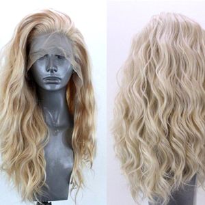 24 дюйма натурального волнистого парика Женщины Леди Золотая блондинка Керша