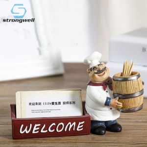 Strongwell Chef Toothpick Bucket Business Card Holder Mini Ornaments Restaurant Cafe Bakery Cute Home Decoration Accessories T200710