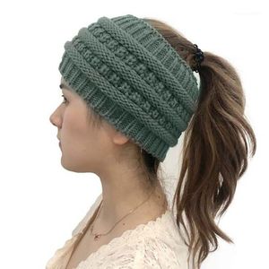 Feanie/crânio Caps Mulheres Chapéu de turbante Tabas de cabeça malhas de coloração sólida made de tricô elástico Feminino feminino Ear protegido Warm Winter Headba