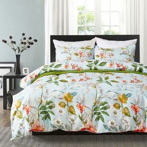 Våren sängkläder sätter singel dubbel kung queen Europe 220/240 Luxury Duvet Cover Set Linne säng uppsättning sängkläder blå blomma 201127