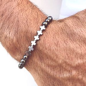 Acquista Nuovo Bracciale Da Uomo Con Ciondolo A Croce Da 6 Mm. Accessori A Mano Con Perline Alla Moda