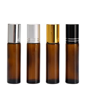 Whoelsae Amber 5ml 10ml Olio di profumo in vetro Roll on Bottles con sfera in metallo e coperchio in alluminio, 1/3oz Olio per il viso in vetro Bottiglia per olio essenziale in stock Freeship