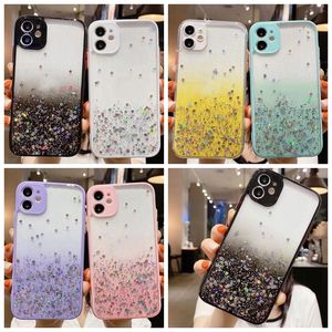 Bling Folie Glitzer Hart PC TPU Hülle für iPhone 12 Mini 11 Pro Max XR XS MAX 8 7 6 plus Stern Farbverlauf Transparent Konfetti Pailletten Flocken Cover