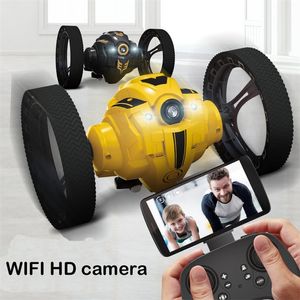 RC Bounce Car Camera WiFi FPV LED-strålkastare Ljud Höghastighets Video Fjärrkontroll Hoppning Prank Stunt Toy Smart Racer Kid LJ200918