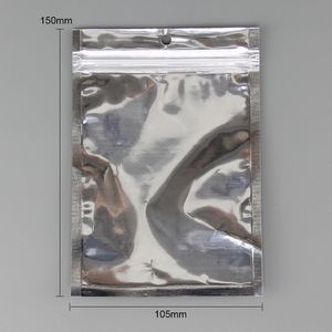 10,5 * 15cm Silver Clear Frostat Plast Poly Package Väskor Opp Packaging Pouch PVC Retail Boxes för mobiltelefonväska USB-kabel