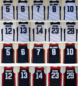 2012 Dream Team Retro Kevin 5 Durant Basketball Jerseys #6 #10 Com o jogador Chris 13 Paul 12 Harden 8 Williams 7 Westbrook 14 Davis Blue White Mens Camisas Vintage