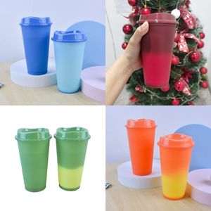 Adult Children Tumblers Discoloration Plastic Cup 16oz Coffee Straw PP Thermal Change Bottle Multicolor Arrival 5bs J2