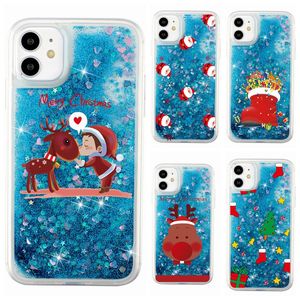 Frohe Weihnachten schöne Hirsch Junge Baum Geschenke Mode glitzernde fließende Pailletten Sand Handyhüllen für iPhone 12 11 Pro X XS Max XR 6 7 8 Plus