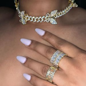 Iced Out Bling Cz 10mm Miami Cuban Link Kette Halskette Schmetterling Charm Choker Halsketten Hip Hop Luxus Silber Farbe Frauen Schmuck