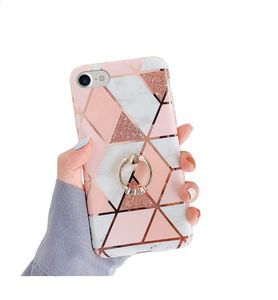 Capas de telefone celular fofas de mármore 360 graus anel giratório Kickstand macio TPU capa à prova de choque rosa brilho para iPhone 11 12 13 14 15 Pro Max XR Xsmax 7 8 Plus