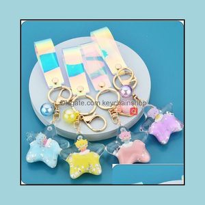 Keychains Fashion Accessories 2021 Cow Keychain In Oil Liquid Five-Pointed Star Key Chain Female Bag Girl Small Gift XY320 Drop Delivery R