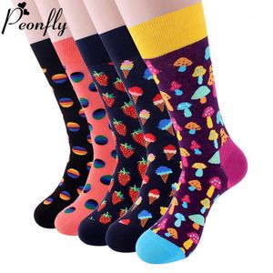 Calzini da uomo PEONFLY Cotone colorato Uomo Divertente Fungo Fragola Geometrica Calcetines Happy Casual Skate Harajuku Socks1