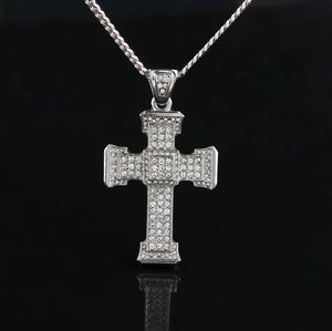 Full Diamond Cross Pendant Halsband Mens Guld Kubansk Länk Kedja Halsband Iced Out Pendant Hip Hop Smycken