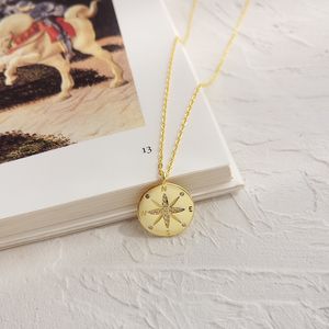 LouLeur 925 Sterling Silber Gold Kompass Brief Anhänger Halskette Runde kreative schicke elegante Halskette für Frauen edlen Schmuck Q0531