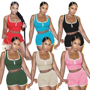 Kvinnor Ärmlös Sportkläder Tracksuit Outfits 2 Piece Set Tank Top + Shorts Sport Suit New Hot Selling Summer Kvinnor Kläder KLW5885