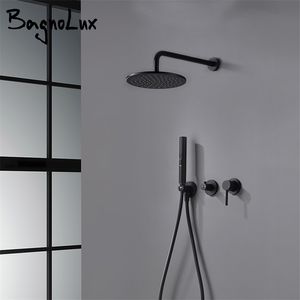 Bagnolux czarny mosiądz wbudowany mikser prysznicowy z wodnym uchwytem outlet Rain Held-House Diverter Zestaw łazienki LJ201212
