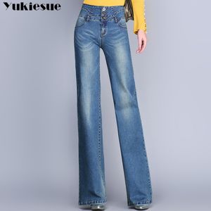Mulheres jeans queimadas mulher alta cintura elegante estilo retro sino calça jeans de jeans feminina sexy casual largura jeans para womne lj201013