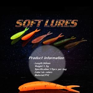 15 pcs / lote perfeito iscas macias pesca 1.5g 60mm fácil shiner craw lure shad wobbler para poleiro grub isca squishy