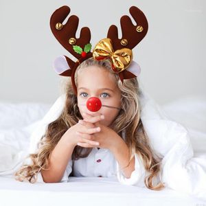 Decorazioni natalizie Fascia per corna di renna con cerchio per capelli al naso rosso Accessori decorativi per feste per bambini Regali per copricapo per bambini1