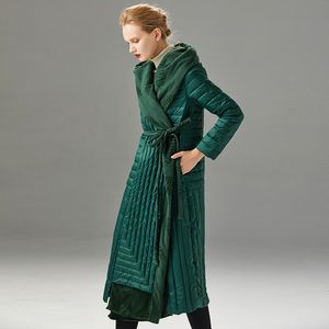Johnature Kış Kadınlar Düz Renkli Kemer Hodded Coats Sıradan Sıcak Kadın Cepleri Yüksek Kalite 201103
