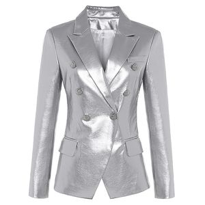Porta del blazer blazer blazer invernale più recente pulsante di metallo leone femminile a doppio petto di blazer in pelle sintetica over -coat 201201