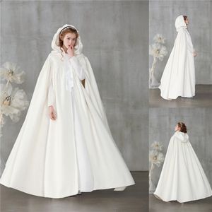 Ucuz Kış Sıcak Fildişi Kadife Düğün Kapşonlu Cloak Gelin Pelerin Hood Coat Robe Ile Custom Made Cosplay Sarar
