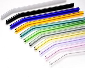Wholesale High Quality Colored Borosilicate Cocktail Glass Straws 20cm Bent Heat-resistant Reusable Drinking Straw