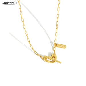 Andywen 100% 925 стерлингового серебра Slim Heart Fashion Chain Choker Ожерелье Женщины Мода Тепла Роскошные Ювелирные Изделия для Lady Jewels Q0531