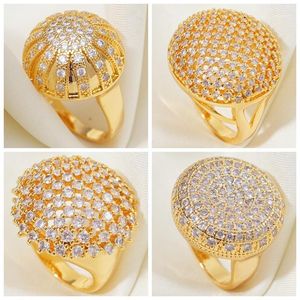 Anelli a grappolo Big Round Design Zirconia Anello Zirconia Gold per matrimoni di lusso per donne in stile Medio Oriente Dubai gioielli Dubai Drop1