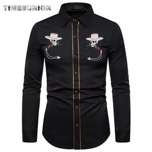 Mens Western Cowboy Shirt Stylish Embroidered Slim Fit Long Sleeve Party Shirts Men Brand Design Banquet Button Down Shirt Male