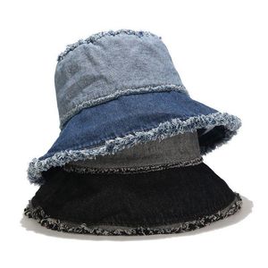新しいファッション韓国日本のバケツ帽子女性洗浄されたフリンジヒップホップ女性ハットカウボーイステッチバケツ帽子