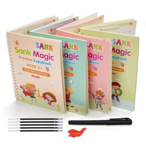 4 Books + Pen Magic Copy Book Office & School Supplies Free Wiping Children's kids Writing Sticker Practice English Copybook For Calligraphy
