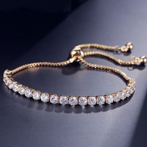 2021 Fashion Women Bracelet Cubic Zirconia Tennis Adjustable Bangle Wristchain For Lady Gold Silver Round Cut Crystal Wedding Jewelry AL8313