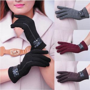 Fünf-Finger-Handschuhe für Damen, mit Schleife, Thermo-Futter, Touchscreen, Winter, warm, elegantes Abend-Party-Zubehör1