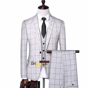 Britse stijl Pak Plaid Mens Vest Blazer broek modeontwerp high-end slanke bruiloft banket zakelijke pak 3-delige formeel