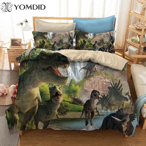 Set di biancheria da letto di dinosauro del fumetto 3D Set di copripiumini con stampa singola Federa AU/US/EU Set di biancheria da letto singolo/matrimoniale/Queen/King Size Y200111