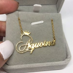 Colar de nome de coroa personalizado para meninas crianças ouro de aço inoxidável colares de nomes de jóias personalizados Gargantilha Presente de Natal