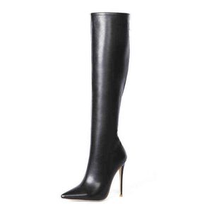 Sexy Super High Heaver Botas High Boots Faxu Couro Mulheres Botas Zipper Pointed Toe Botas Longas Outono Inverno Senhoras Sapatos Y1209