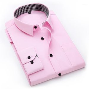 Qualidade bom vestido clássico camisa masculina primavera outono manga longa sarja sólida formal negócios homens botão social slim fit camisas1