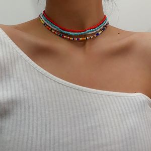 7 pçs / conjunto boho resina colorida sementes de resina grânulos colares clavicle cordão gargantilha gola para mulheres menina moda praia festa decople jóias