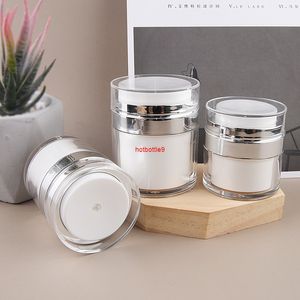 Hochwertige 15G 30G 50G Weiße Presse Koreanische Kosmetik Leere Acryl Gesicht Fuß Schnecke Creme Jar Airless Flasche Container 10 stücke pls auftrag